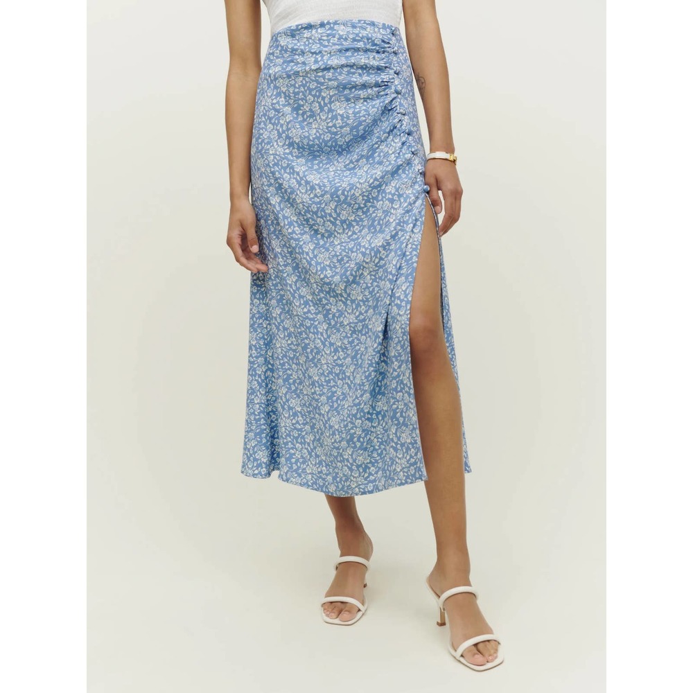 Reformation Blue Floral Midi Skirt